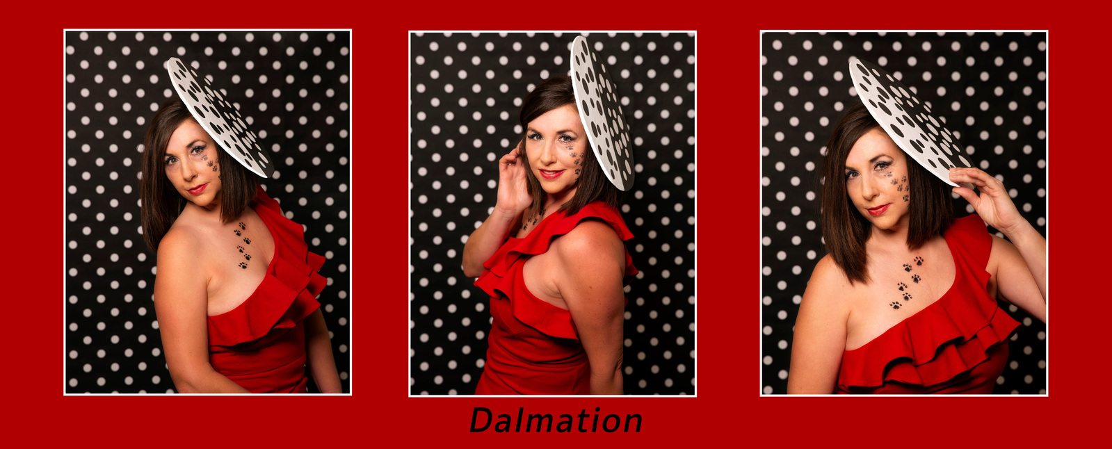 A women wears a Dalmatian hat for a photography project by Dark Light Portrait Studios of Williamsburg, VA