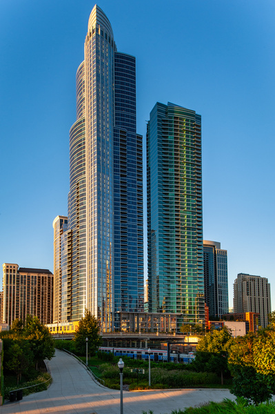 Architectural photographer interpretation of the luxurious residential highrise towers at One Museum Place in Chicago, IL