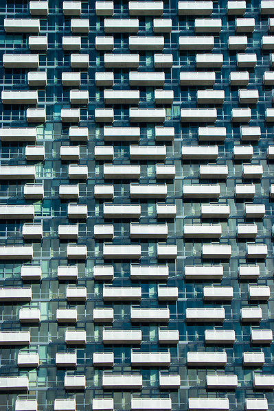 Close up perspective of balconies on a high rise in Chicago, IL