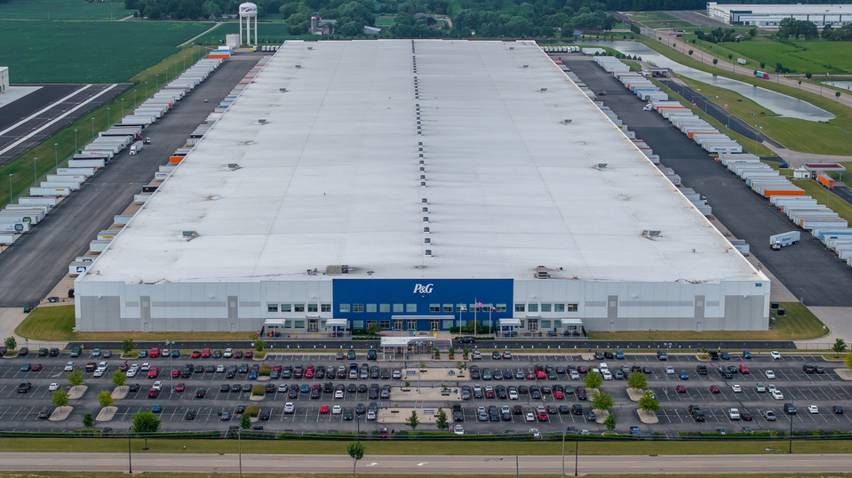 Aerial view of a very large P & G manufacturing and distribution facility 