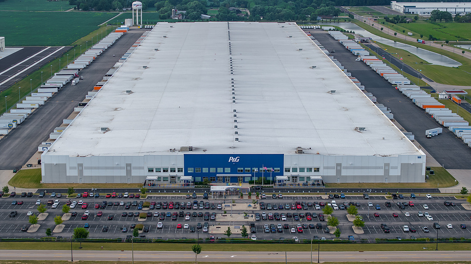 Aerial view of a very large P & G manufacturing and distribution facility 