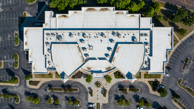 Bird eyes view of a BB movie theater's stunning symmetry in Overland Park, KS