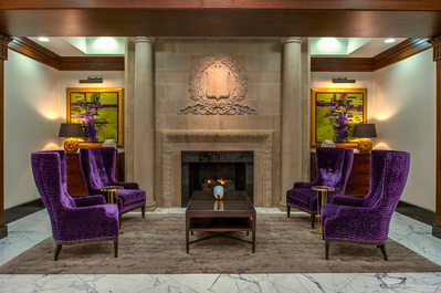Elegant fireplace seating area at the prestigious 850 North Lake Shore Drive community in Chicago, IL