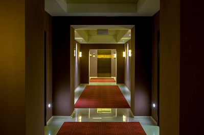 A symmetrical view of the entry hallway of luxurious apartment living at Museum Place in Chicago, IL 