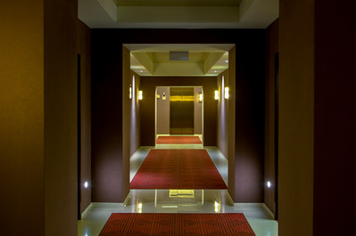 A symmetrical view of the entry hallway of luxurious apartment living at Museum Place in Chicago, IL 