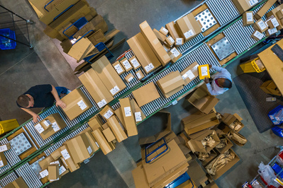 Shipping department of a commercial restaurant and hospitality accessories distribution facility as seen by a product photographer