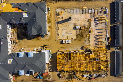 Drone photography real estate of senior living residential apartments construction site in Naperville, IL