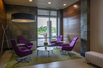 Comfortable seating area in a contemporary design of a corporate office in Indianapolis, IN