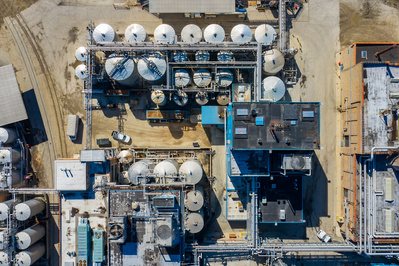 Bird eye view photography of a chemical production facility in Chicago, IL