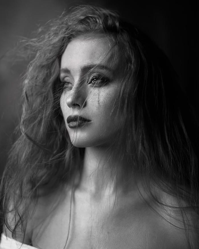 Emotive black and white portrait of fern