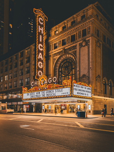 The iconic Chicago Theater in Chicago, USA.