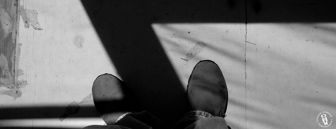 photographer Stephen Stinson self portrait Merrell jungle mock shoes