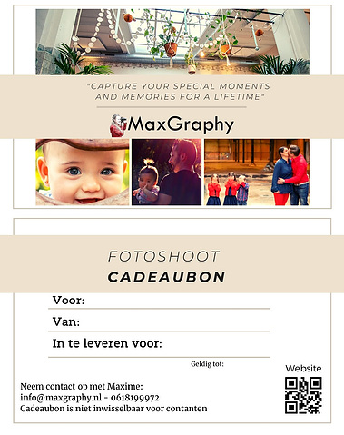 Cadeaubon fotoshoot Sliedrecht wordt leuk ingepakt en thuis bezorgd door MaxGraphy.
