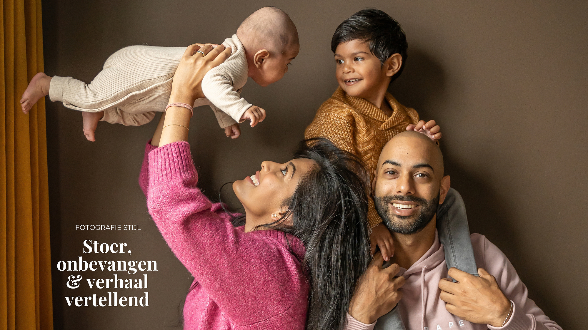 Fotograaf aan huis maakt foto's van gezin in Sliedrecht. Zwarte achtergrond portretten, Familie en generatie portret in studiosetting en op buitenlocaties. Fotograaf geeft locatie tips. 