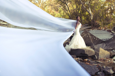 A conceptual bridal photo of an African American bride in Washington DC