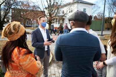 Maryland State Delegate Mark Edelson speaking with constituents during a political photo shoot.