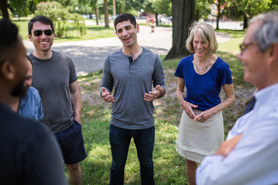 Political candidate Nate speaking to constituents during political campaign photo shoot in Baltimore Maryland
