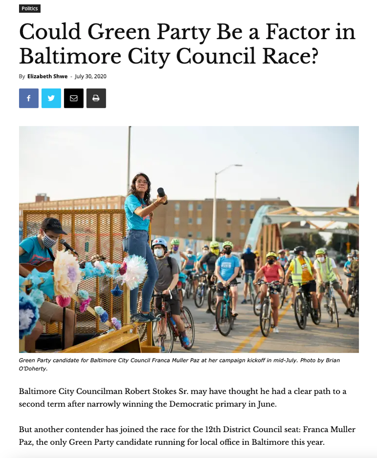 Political article promoting a Baltimore City candidate.