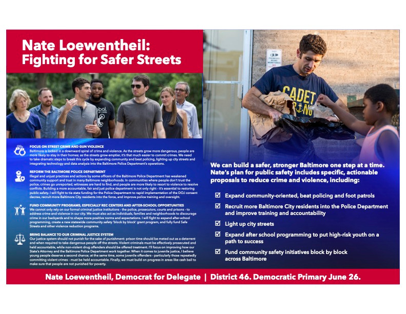 Political literature for a Maryland political candidate.