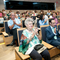 Momento del homenaje a José Luis Sampedro en el Espacio de Fundación Telefónica, organizado por Zara Fernández de Moya y José Manuel Lucía.