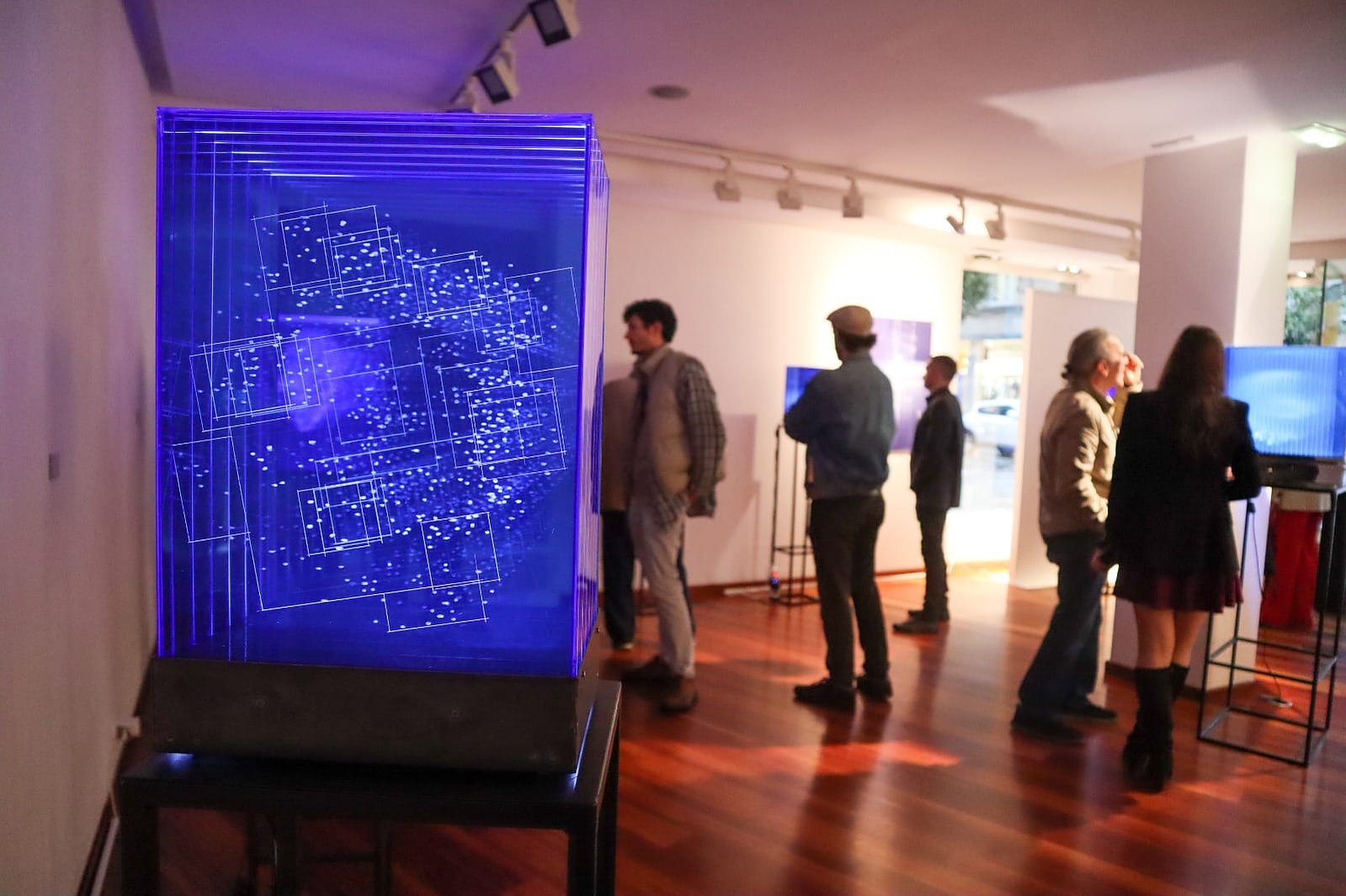 Exposición "Cajas luminosas" de Diego Moya, comisariada por Zara Fernández de Moya, en la Galería Aurora Vigil-Escalera (Gijón)