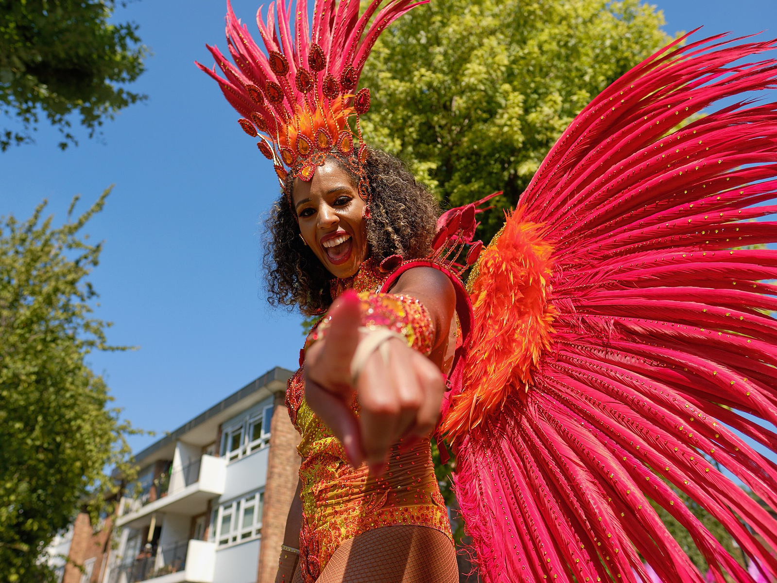 a beautiful and colourful paraiso school of samba performer maxine in full carnival costume