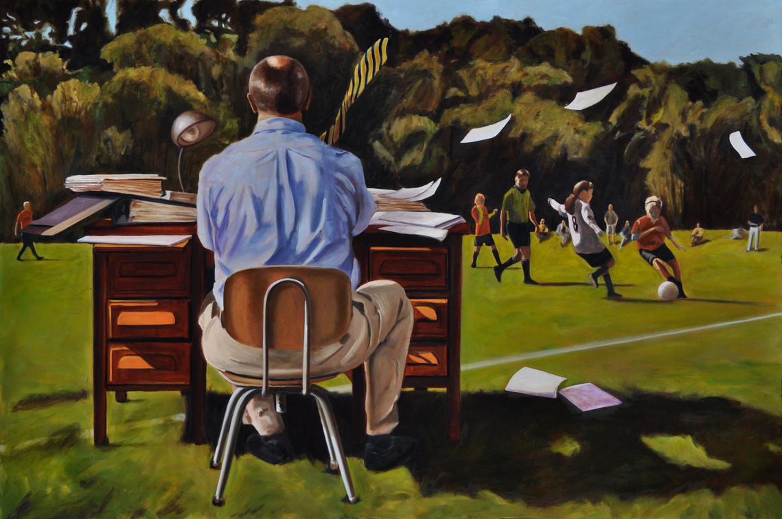 The artist at desk