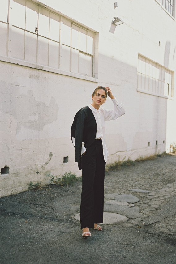 Suits Editorial with Kassidy Ramirez shot in 35mm film by gara in Los Angeles