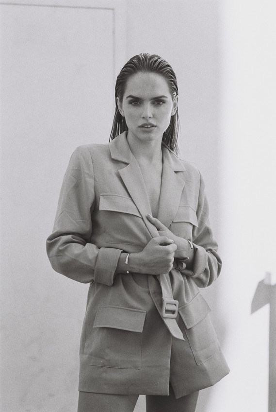Suits Editorial with Kassidy Ramirez shot in 35mm film by gara in Los Angeles