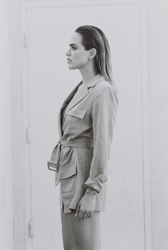 Suits Editorial with Kassidy Ramirez shot in 35mm film by gara in Los Angeles