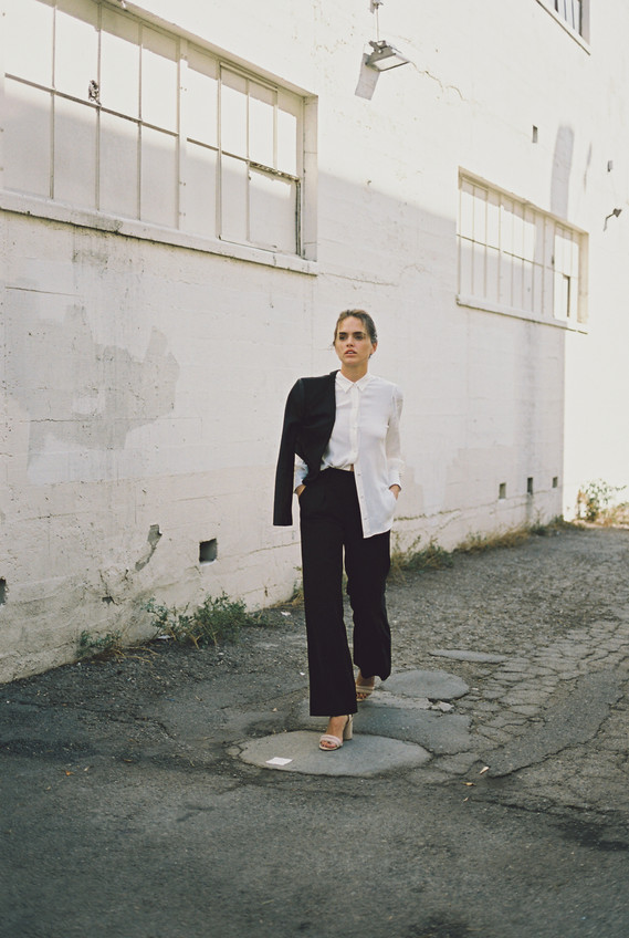 Suits Editorial with Kassidy Ramirez shot in 35mm film by gara in Los Angeles
