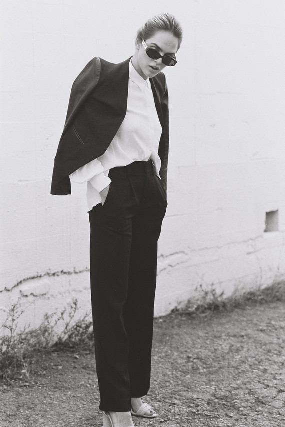 Suits Editorial with Kassidy Ramirez shot in 35mm film by gara in Los Angeles