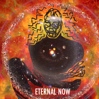 a collage/composite of Leilah Dhoré by Leilah Dhoré with the logarithmic scale of the universe radiating out of the centre of her chest in an illustration of her embracing herself. Overlayed with the text "Eternal Now". For the iAM Collaging program, JAYU