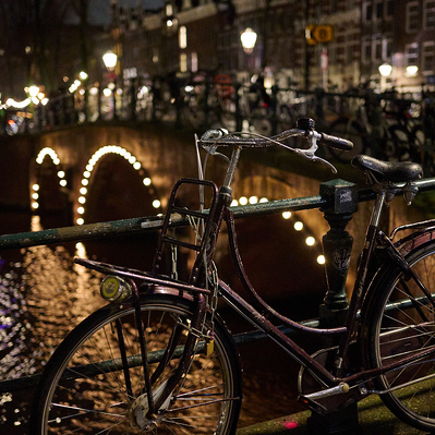 Amsterdam canal with bicycle