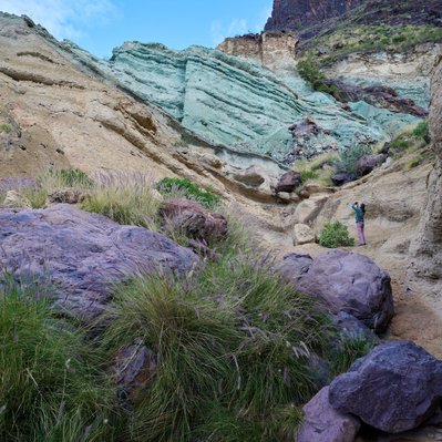 Gran Canaria landscape photograph featuring the Los Azulegos (rainbow rocks) rock formations.