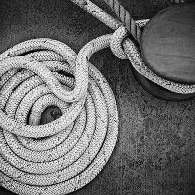 A rope and cleat for a fishing boat in Gimli harbour, Manitoba