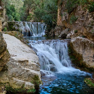 Moroccan landscape photograph featuring a waterfall in the Akcour area of Morocco