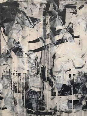 abstract painting in shades of black and white