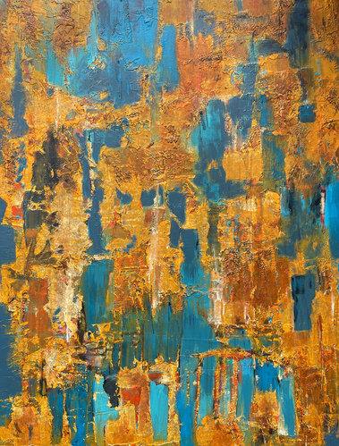 modern abstract art in blue and gold