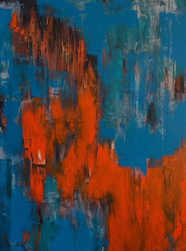 modern abstract art in blue and orange