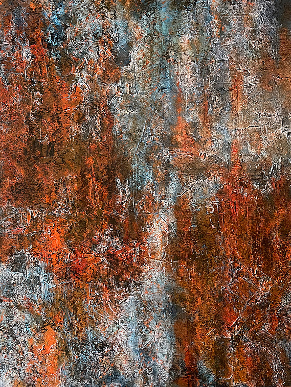 textured abstract art in orange and blue