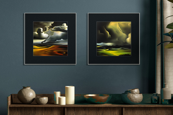 framed impressionist landscape art on wall