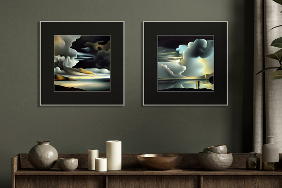 framed impressionist landscape art on wall