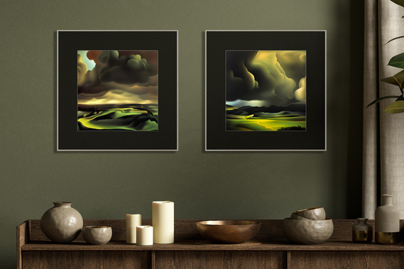 framed impressionist landscape art on wall