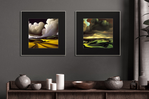 framed impressionist landscape art on wall