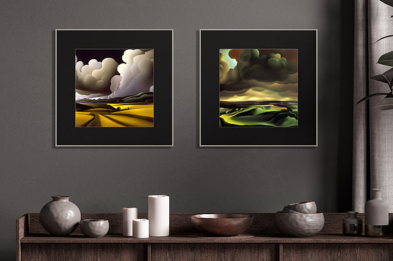 framed impressionist landscape art on wall