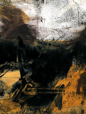 abstract painting in black and yellow