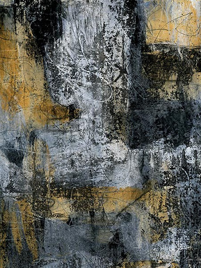 abstract painting in multiple earthy colors such as black, yellow and blue