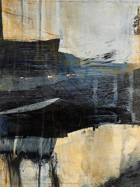 abstract painting in multiple earthy colors such as black, yellow and blue