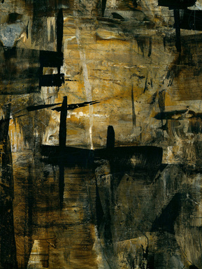 abstract painting in black, gold and yellow